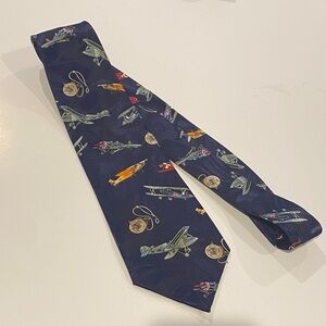 Navy Blue Airplane Pattern Tie